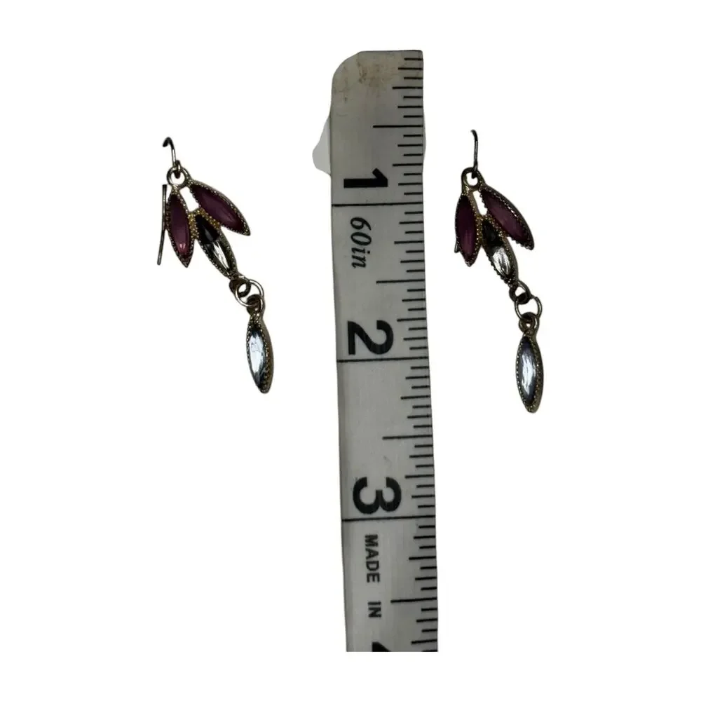 Antiqued Silver Drop Earrings Purple Blue Marquise Rhinestone Dangle - Picture 6 of 6